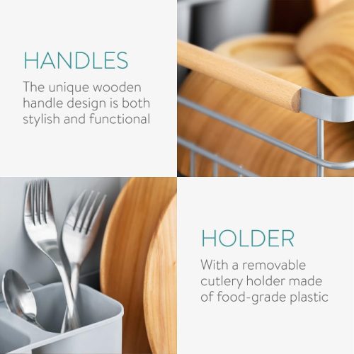 Сушилник за съдове Navaris, с тава за отцеждане, с рафт за чинии, чаши и прибори, сив, 42.5x31.5x14 см, 52545.03