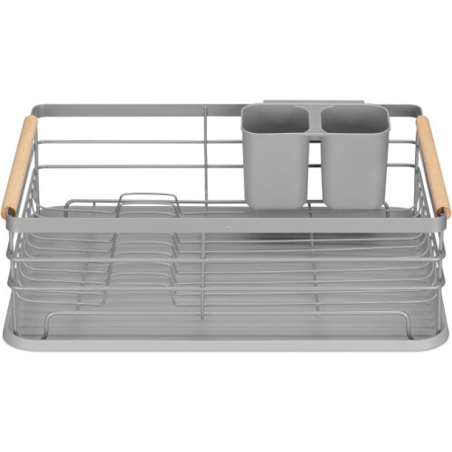 Сушилник за съдове Navaris, с тава за отцеждане, с рафт за чинии, чаши и прибори, сив, 42.5x31.5x14 см, 52545.03