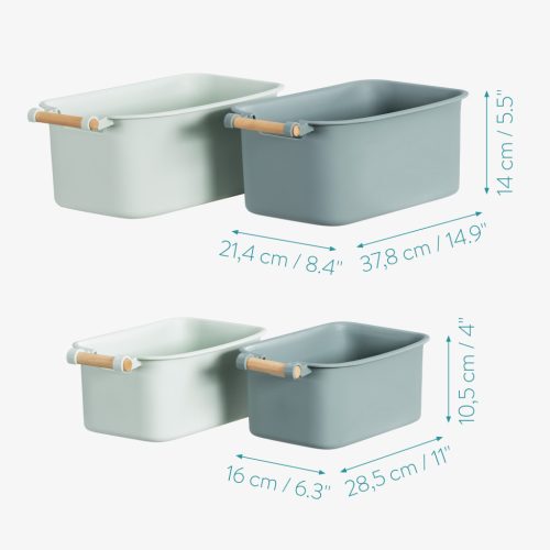 Set 4 cutii depozitare Navaris cu maner din lemn, 37, 8x21, 4x14 cm si 28, 5x16x10, 5 cm, maro, lemn