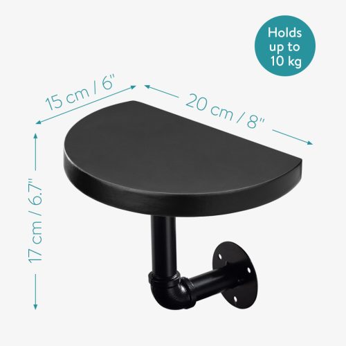 Set 3 rafturi decorative rotunde Navaris, 20x15x17 cm, montaj perete, negru, fier/lemn