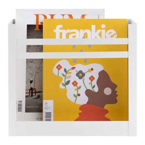 Suport reviste pe perete Navaris, 30x27x11 cm, capacitate 10 kg, alb, metal