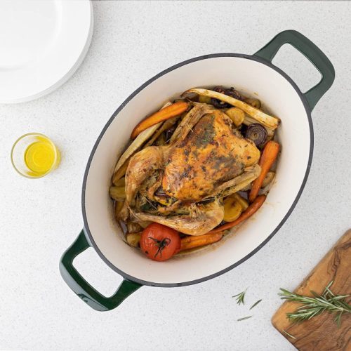 Незалепваща чугунена тенджера Navaris за котлони/фурни - 45 см - 7,7 л - зелена, 52477.01.80