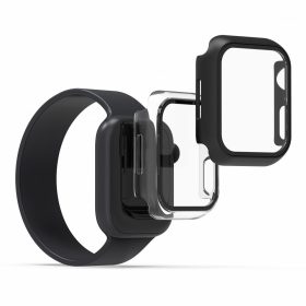   Комплект от 2 калъфа за Apple Watch 7 (41mm), kwmobile, защитно стъкло, черен / прозрачен, 56540.01