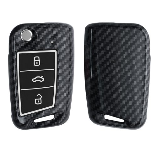 Капак за автомобилен ключ за VW / Skoda / Seat - 3 бутона, kwmobile, пластмаса, черен / сив, 56729.03