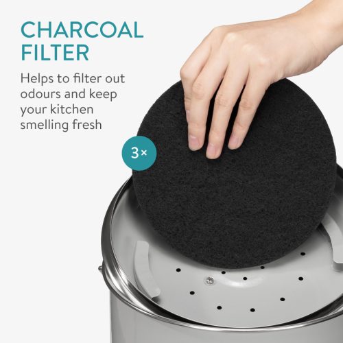 Метален кош за компост Navaris, сив, 3L + 3 филтъра, 49642.1.22