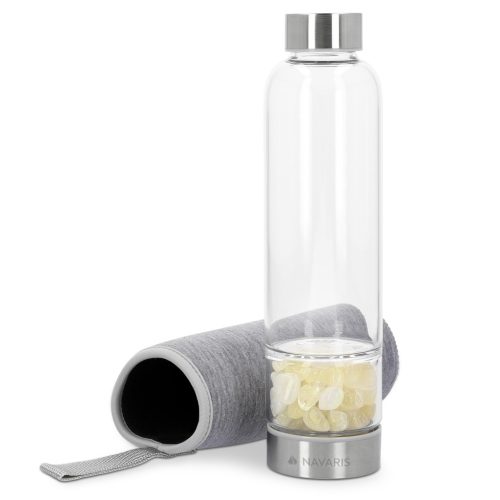 Sticla cu pietre semipretioase Navaris, cu citrin, 420 ml, borosilicata, capac inox, 53150.05
