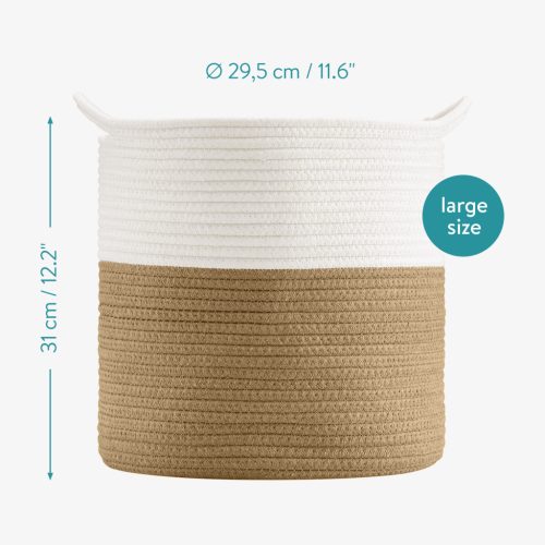 Set 2 cosuri depozitare Navaris, design coarda, 29.5x31 cm si 22x23 cm, alb/crem, bumbac