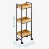 Raft baie Navaris cu roti, 3 rafturi, 27x18x82 cm, mobil si ingust, maro/negru, bambus