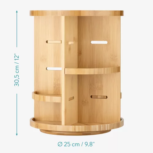 Organizator machiaj rotativ Navaris, 25x30.5 cm, 4 compartimente, 360, maro, bambus