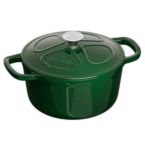 Oala fonta Navaris, 20 cm, emailata, verde, 2.5L, cu capac, pentru cuptor si plita, 58000.01.80