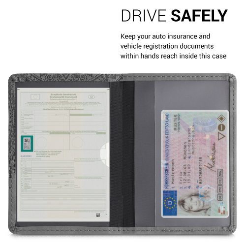 Капак за документи на автомобил, Kwmobile, Сиво, Екологична кожа, 51695.13
