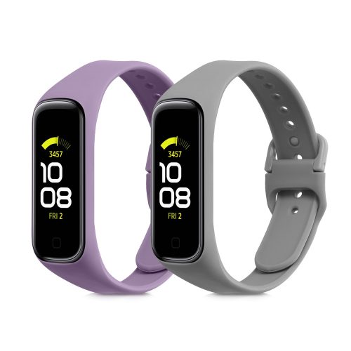 Комплект 2 каишки за Samsung Galaxy Fit 2, Kwmobile, сиво/лилаво, силикон, 53962.06