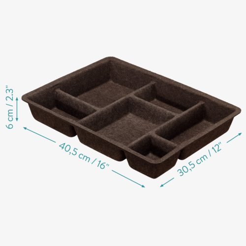Tava organizatoare sertar Navaris, cu compartimente, 40.5x30.5x6 cm, maro, plastic/fetru