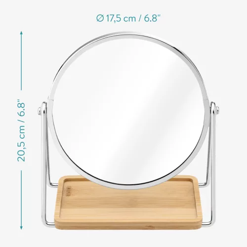 Oglinda cosmetica Navaris, tava pentru bijuterii, 2x marire, 17.5x20.5 cm, argintiu, sticla/metal