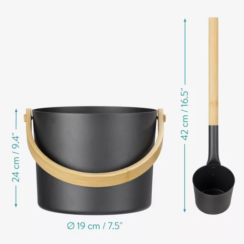 Set 3 accesorii sauna Navaris, galeata, lada si clepsidra, 24x19 cm, usor de utilizat, 58372.01