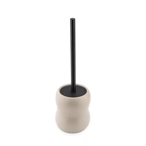 Suport perie WC ceramic Navaris, 12x40.5 cm, maner inox, bej, otel inoxidabil
