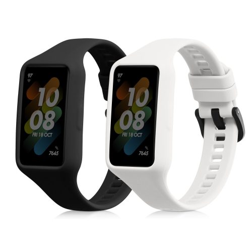Комплект от 2 каишки за Huawei Band 7/Band 6/Honor Band 6, Kwmobile, черно/бяло, силикон, 58914.02