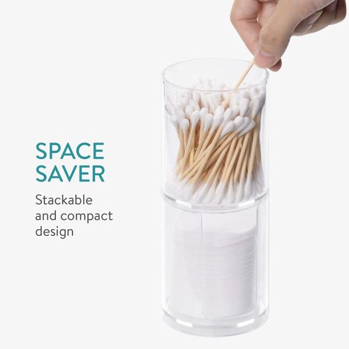 Органайзер за козметика, памучни тампони и клечки за уши, прозрачен, 2 отделения, пластмаса/бамбук, Navaris, 59140.01