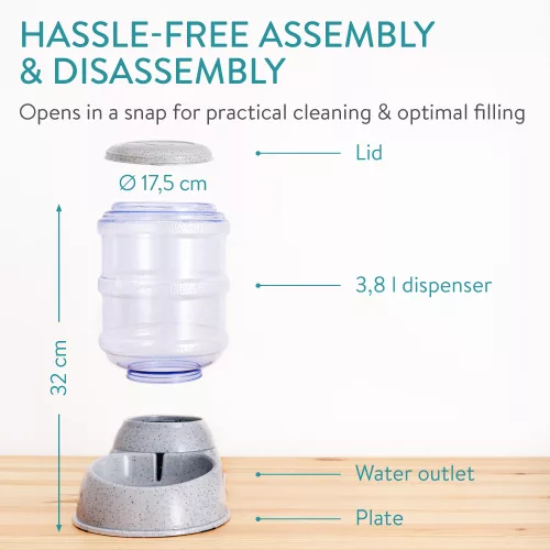 Комплект от 1x автоматичен диспенсър за храна и 1x автоматичен диспенсър за вода за кучета/котки, сив, 3.8l, 48332.19