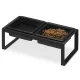 Suport hranire pentru pisici si caini mici Navaris, cu 2 boluri ceramice, suport metalic inaltat, 2x250 ml, antiderapant, design modern, Negru