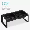 Suport hranire pentru pisici si caini mici Navaris, cu 2 boluri ceramice, suport metalic inaltat, 2x250 ml, antiderapant, design modern, Negru