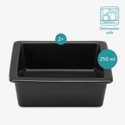 Suport hranire pentru pisici si caini mici Navaris, cu 2 boluri ceramice, suport metalic inaltat, 2x250 ml, antiderapant, design modern, Negru