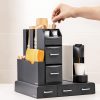 Комплект стойка за кафе машина, 3 чекмеджета за 48 капсули Nespresso и органайзер с 2 чекмеджета за консумативи, черен, 60824.01