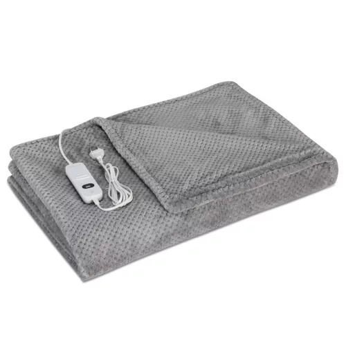 Patura electrica Navaris, moale, 180x130 cm, priza EU, pentru pat/canapea, gri, poliester