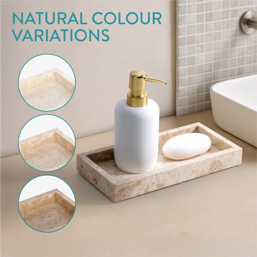 Tava travertin Navaris, 25x12x3 cm, decor/organizare, bej, piatra naturala