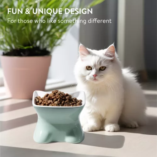 Set 2 boluri ceramica pentru pisici Navaris, 120 ml, design ridicat, ceramica, 61289.06