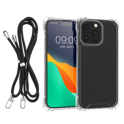 Kwmobile Кейс с подвижна връзка за Apple iPhone 14 Pro Max, Прозрачен/Черен, Поликарбонат, 61622.01