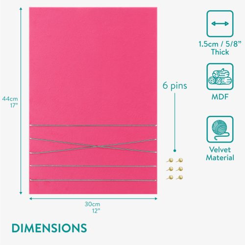 Panou catifea Navaris, 44x30 cm, 6 pini inclusi, pentru notite si fotografii, roz, textil/MDF