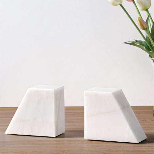 Set 2 capete de raft Navaris, marmura alba, 13x11x6, 5 cm, alb, piatra naturala