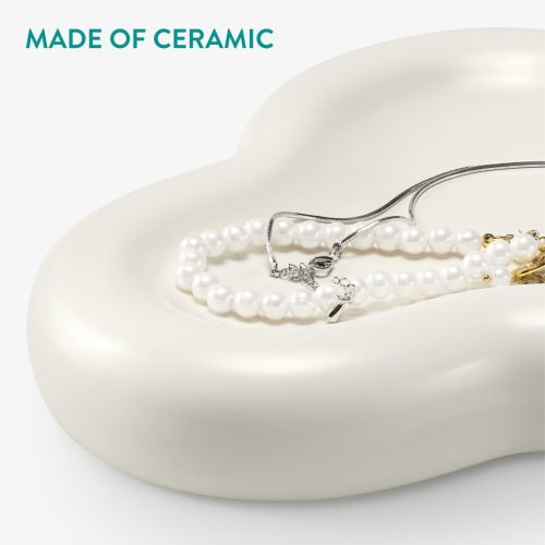 Tava ceramica Navaris, design abstract Cloud, 24x16.5x3 cm, pentru bijuterii, alb, ceramica