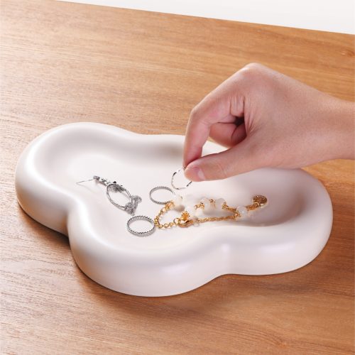 Tava ceramica Navaris, design abstract Cloud, 24x16.5x3 cm, pentru bijuterii, alb, ceramica