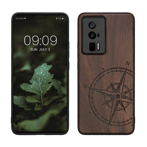 Kwmobile калъф за Poco F5 Pro, кафяв, дърво/силикон, 61662.01