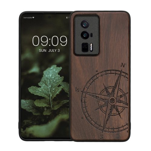 Kwmobile калъф за Poco F5 Pro, кафяв, дърво/силикон, 61662.01