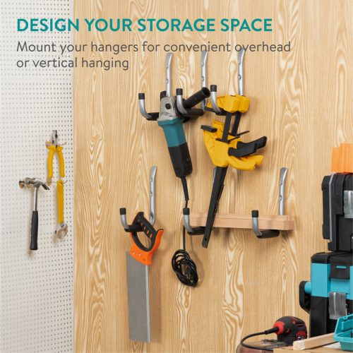 Set 6 carlige depozitare Navaris, 21.5x15.5 cm, tavan/perete, garaj, negru, otel