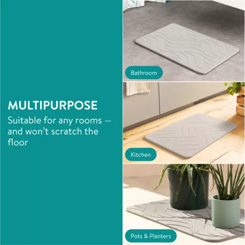 Covoras baie piatra diatomita Navaris, uscare rapida, 60x39 cm, antiderapant, ivoriu, negru, piatra