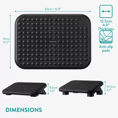 Suport picioare reglabil Navaris, 43x31 cm, 2 trepte, 0-18, birou, negru, plastic