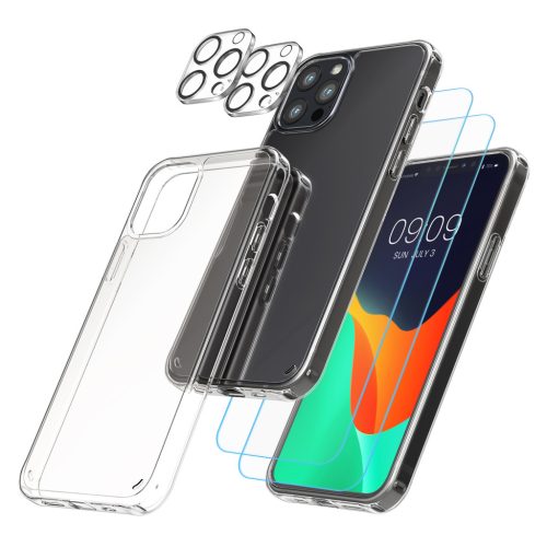 Комплект калъф и 2 защитни фолиа за предна част/камера за Apple iPhone 12 Pro, прозрачен, пластмаса/закалено стъкло, 61819.03