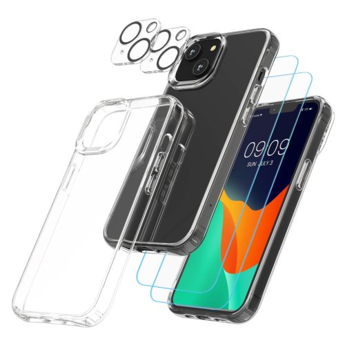 Комплект калъф и 2 защитни фолиа за предна част/камера за Apple iPhone 14, прозрачен, пластмаса/закалено стъкло, 61824.03