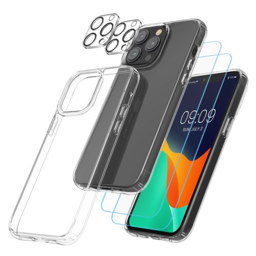 Комплект калъф и 2 защитни фолиа за предна част/камера за Apple iPhone 13 Pro, прозрачен, пластмаса/закалено стъкло, 61822.03