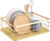 Сушилник за съдове Navaris, с тава за отцеждане, с рафт за чинии, чаши и прибори, кафяв, 52545.04
