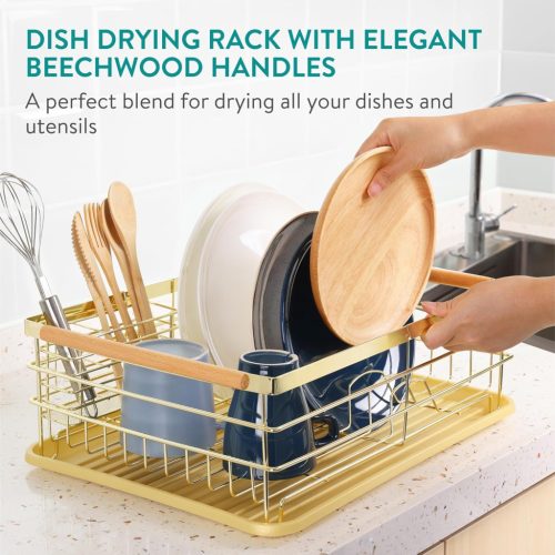 Сушилник за съдове Navaris, с тава за отцеждане, с рафт за чинии, чаши и прибори, кафяв, 52545.04