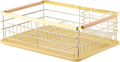 Сушилник за съдове Navaris, с тава за отцеждане, с рафт за чинии, чаши и прибори, кафяв, 52545.04