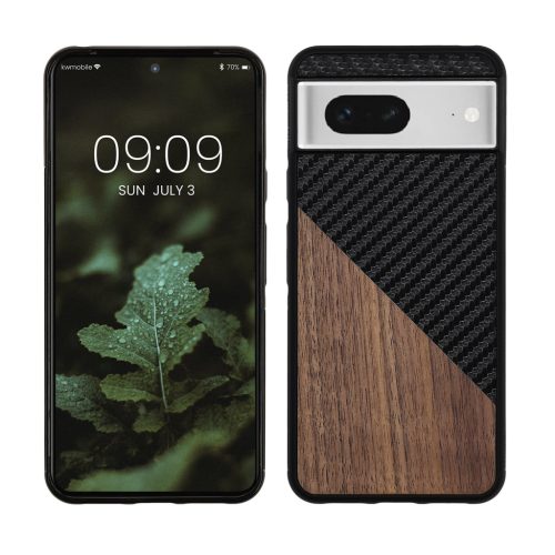 Kwmobile калъф за Google Pixel 8, кафяв/черен, дърво/силикон, 61873.01