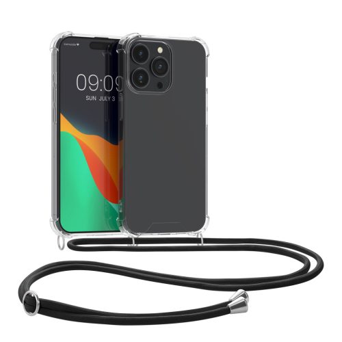 Kwmobile калъф с връзка за Apple iPhone 15 Pro, прозрачен/черен, силиконов, 62035.01