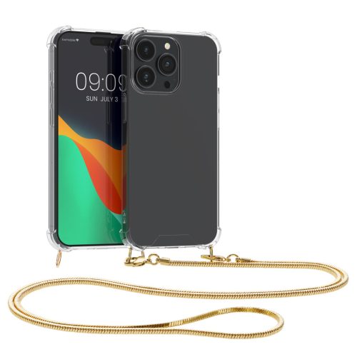 Kwmobile калъф с връзка за Apple iPhone 15 Pro, прозрачен/златист, силиконов, 62031.21