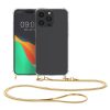 Kwmobile калъф с връзка за Apple iPhone 15 Pro, прозрачен/златист, силиконов, 62031.21